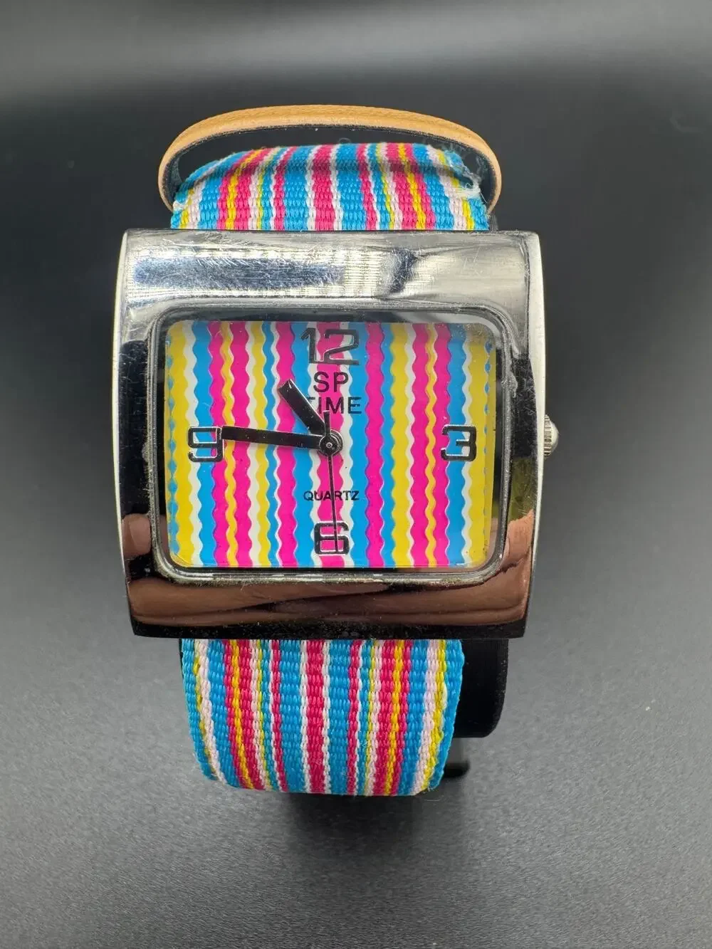Retro Rainbow Stripe Watch Colorful Dial Quartz Fun